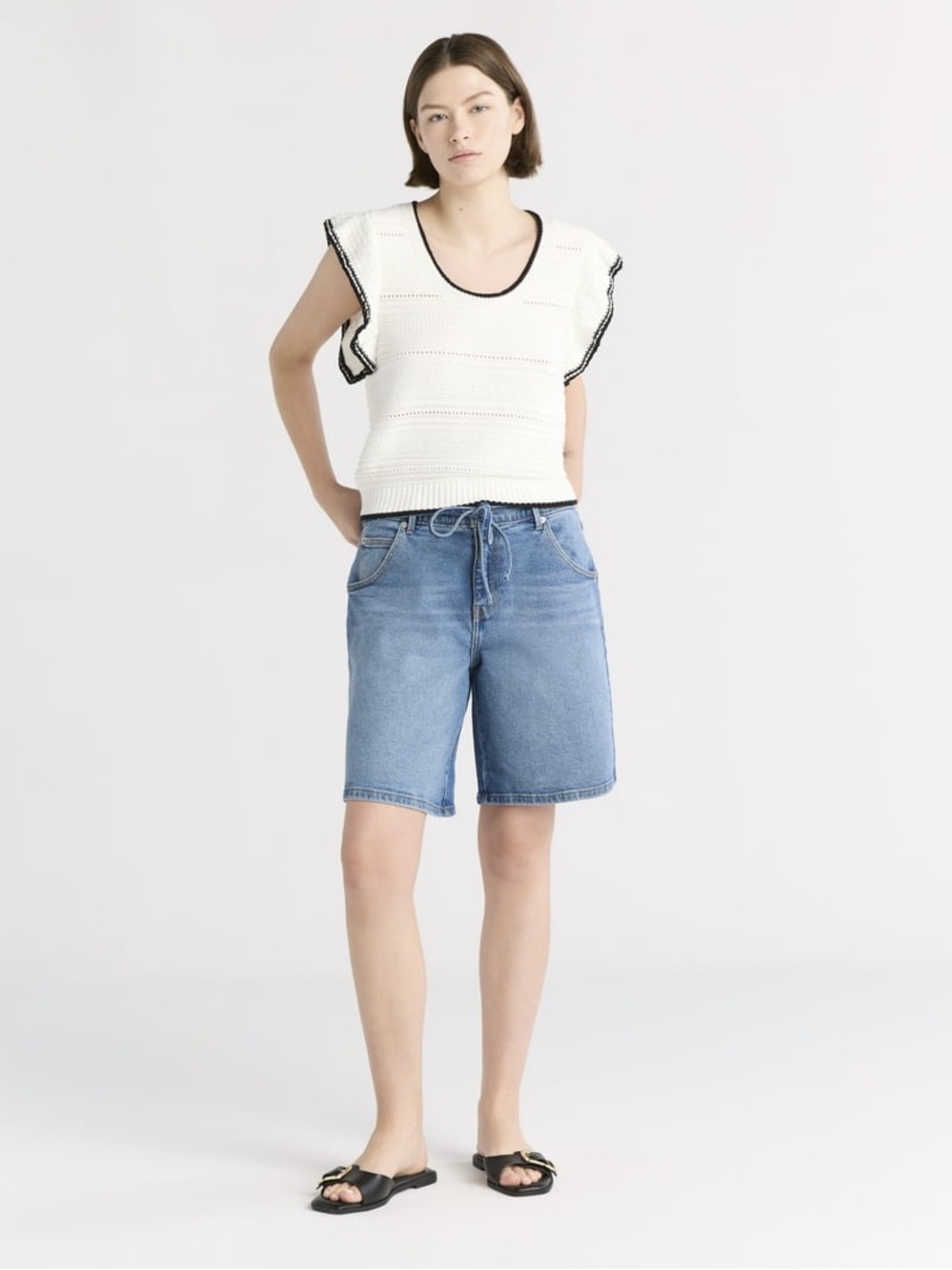 Free Assembly Denim Bermuda Shorts Size 6 High Rise Longline 8" Inseam